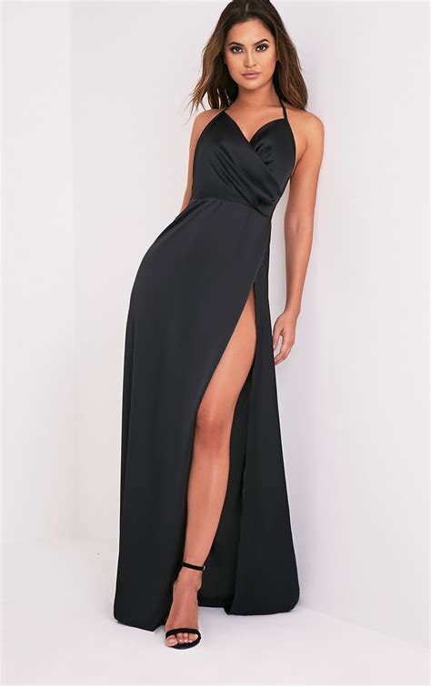 split leg dress black|tight dresses with slit.